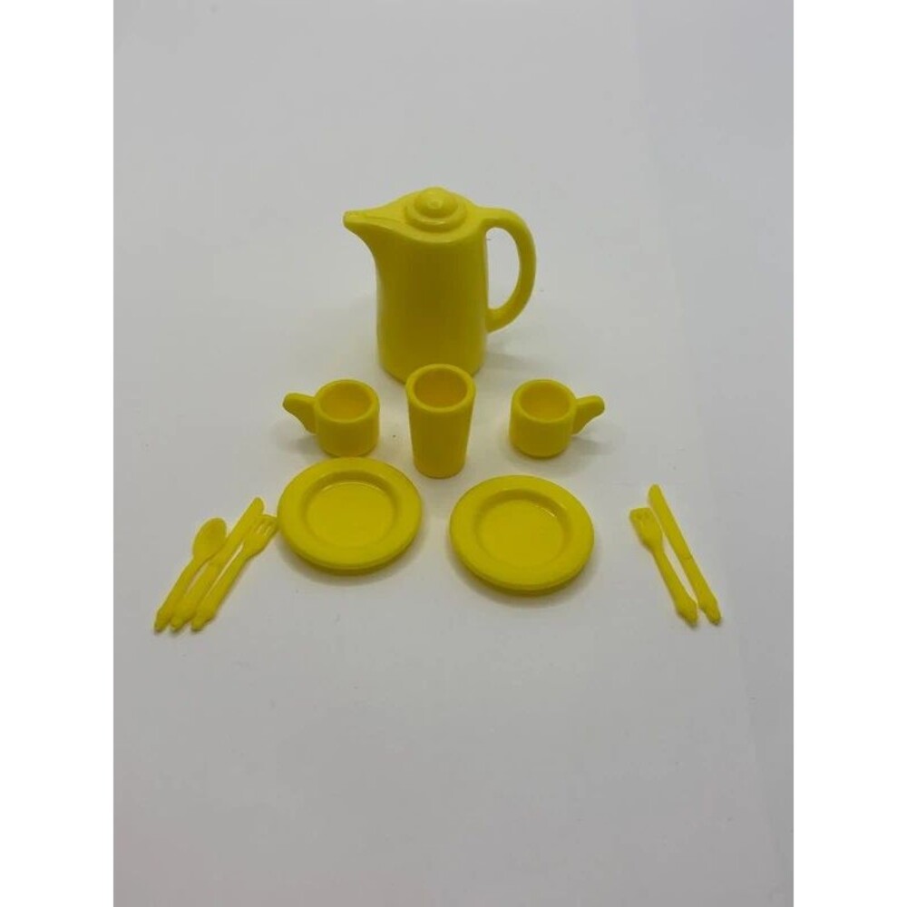 Vintage Barbie Doll yellow tea set for 2 1980's retro